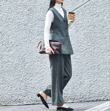 그린 레이블 릴랙싱 멜란지 트윌 베스트 팬츠 셋업