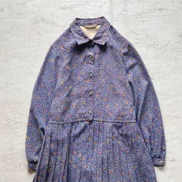 쇼와 레트로 감성 퍼플 체크 무늬 긴팔 원피스 고급 실루엣