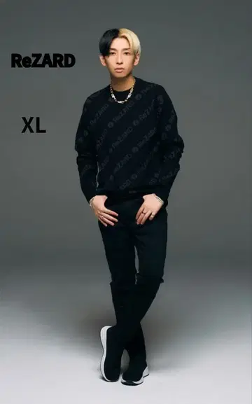 ReZARD 히카루 고급 로고 총무늬 니트 블랙 XL 새상품급