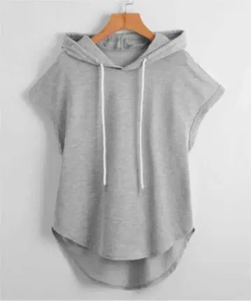 그레이 후드 부착 슬리브리스 T셔츠