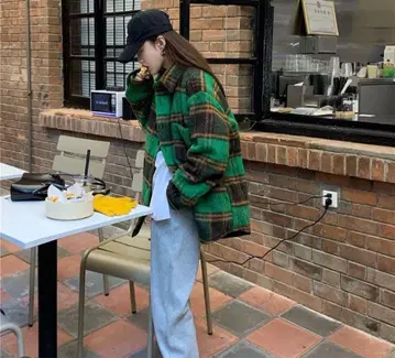 KISHIKA 샤기 체크 무늬 CPO 자켓