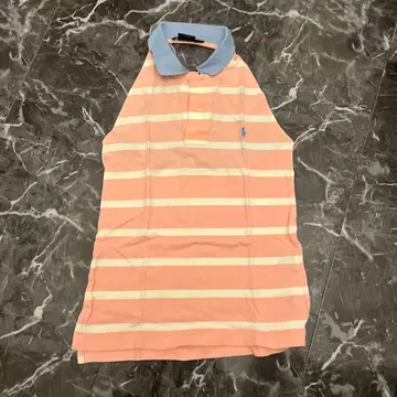 피케 셔츠 슬리브리스 핑크와 화이트 스트라이프