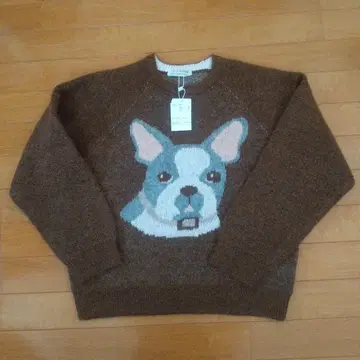 LUCA 강아지 얼굴 패턴 스웨터 래글런 슬리브 브라운