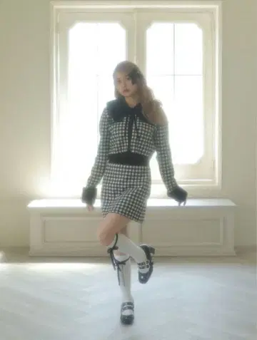 bubbles 퍼 칼라 니트 셋업 체크