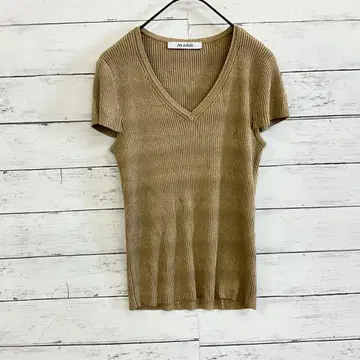 준 아시다 상의 리브 골드 베이지 반팔 니트 M 사이즈
