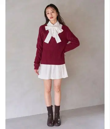 snidel 셔츠 콤비 튜닉 보르도