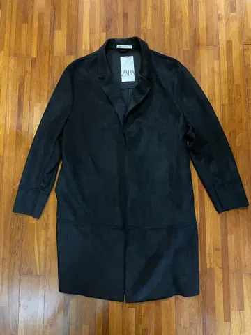 [ 새상품 ] ZARA 블랙 페이크 스웨이드 체스터 코트 XL 사이즈