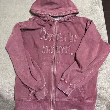 더블 지퍼 후드티 핑크색