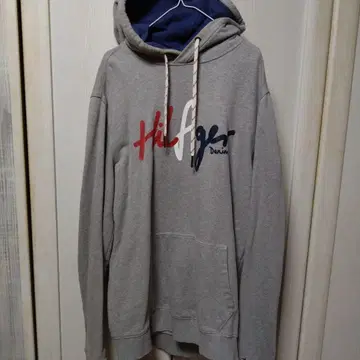 타미힐피거 그레이 후드 부착 후드티 로고