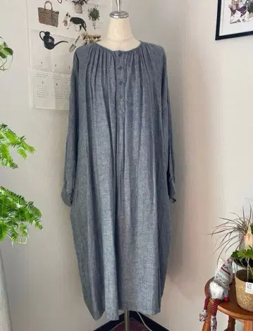 이치앤티크스 헤링본 린넨 개더 원피스