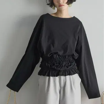 자용 프릴 뷔스티에 세트 루즈핏 롱T 블랙