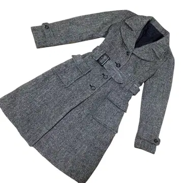 헤링본 트위드 롱 코트 퀼팅 그레이 9