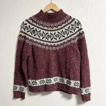 90s 크래프트&바로 노르딕 모크넥 니트 M 크림슨