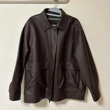 GU 인조 가죽 오버 사이즈 자켓 브라운