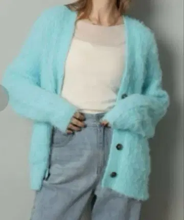 택 포함 새상품 CADUNE 카듀네 샤기 기모 롱 가디건 스카이블루