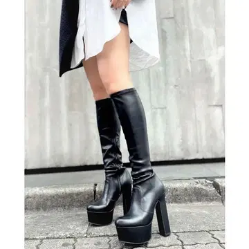 힐 스트레치 롱 부츠 청키힐