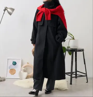 울 하이넥 롱 코트