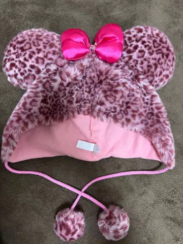 디즈니 팬캡 레오파드 무늬 핑크 리본