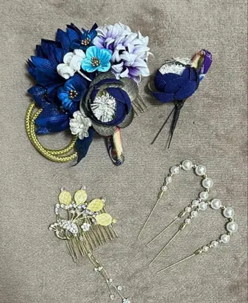 성인식 머리 장식 블루