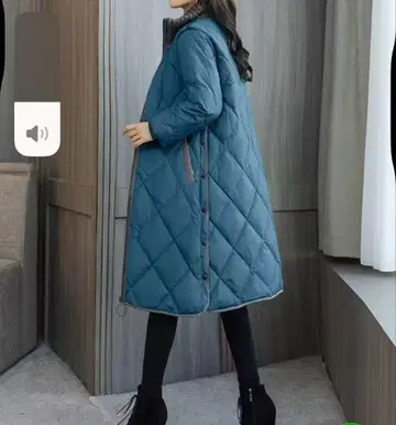 블루 퀼팅 롱 다운 자켓