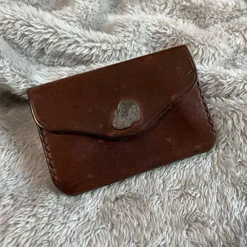 BrownBrown 천연 가죽 카드 케이스 플랩 버튼 브라운 브라운