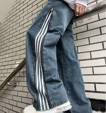 한국 캐주얼 트렌드 라인 와이드 실루엣 데님 팬츠 청바지