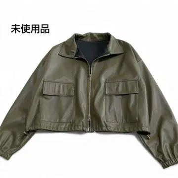 페이크 레더 자켓 숏 기장 카키 한국 F 사이즈 드로스트 W 지퍼