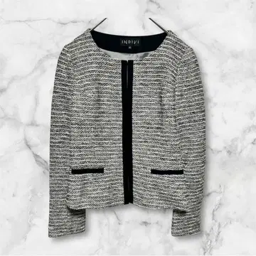 INDIVI 트위드 자켓 U넥 일본제 포멀 05 S 사이즈