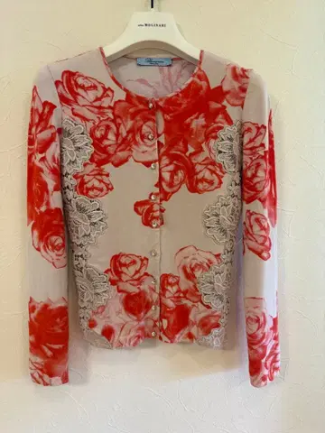 Bluemarine 꽃무늬 레이스 긴팔 가디건