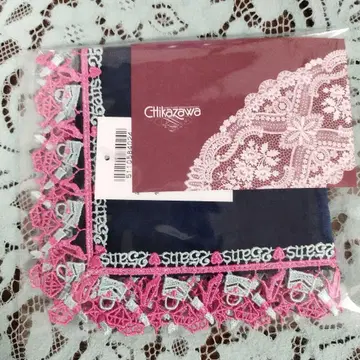 치카자와 레이스 손수건 뱅상캉 네이비 컬러 핑크 그레이 레이스