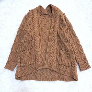 프릭스스토어 케이블 짜임 가디건 루즈핏 로우 게이지 브라운