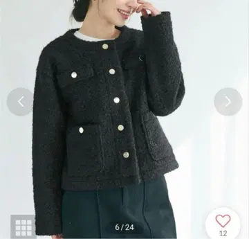 [ M 사이즈 ] coca 골드 버튼 보아 자켓 블랙