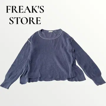 프릭스스토어 하찌 배색 니트 블루 무지 긴팔 Free 루즈핏