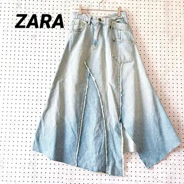 자라 변형 컷 데님 스커트 롱 비대칭 프린지 (S) 리메이크풍