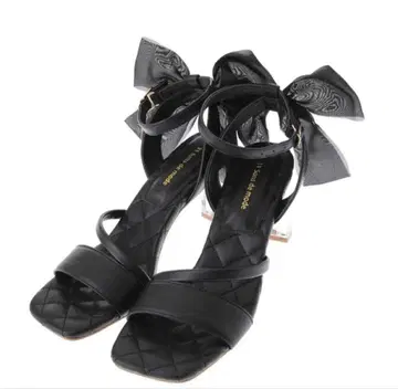 리본 포함 블랙 힐 샌들 S 사이즈