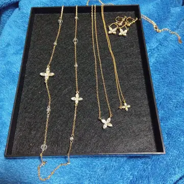 꽃 모티브 목걸이 귀찌 세트