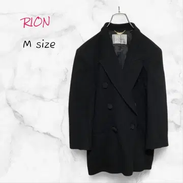 Rion 울 코트 캐시미어 혼방 더블 M 블랙 미들 기장 구제 의류
