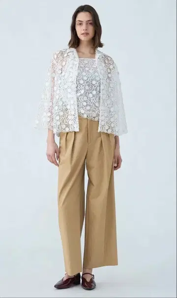 Tomorrowland 메쉬 자수 오픈 카라 셔츠 36