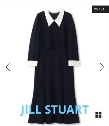 네이비 대비 컬러 옷깃 롱 원피스