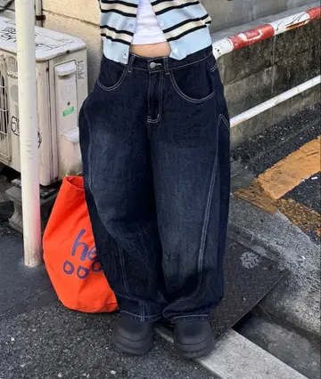 다크 데님 와이드 팬츠 하이웨스트 M 사이즈