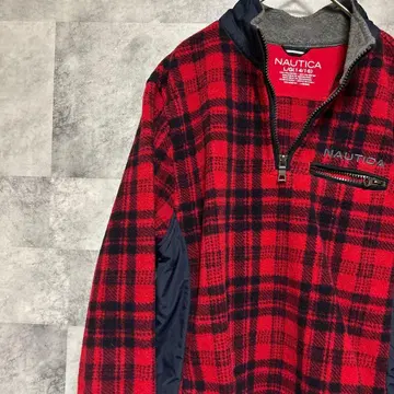 NAUTICA 플리스 자켓 하프 지퍼 L/G 빨간색 체크