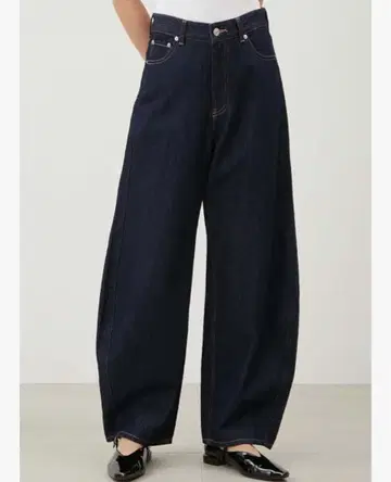 루즈핏 커브 데님 팬츠 네이비