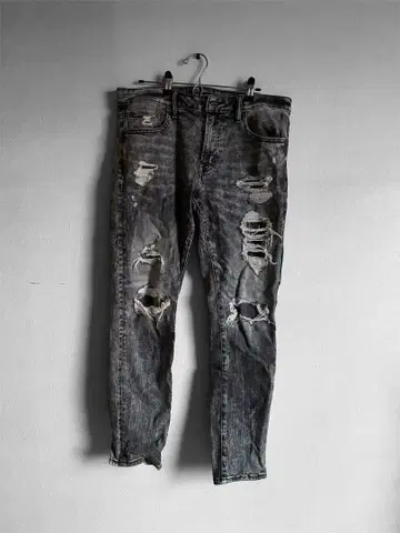 그런지 펑크 스키니 데님 데미지 가공 다크 그레이