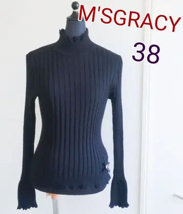 엠즈 그레이시 M'SGRACY 사이즈 38 블랙 리브 니트 하이넥