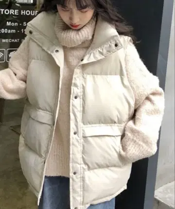 다운 베스트 화이트 스탠드 카라 L ZOZOTOWN