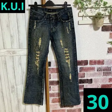 K.U.I 데미지 데님 데님 하의 청바지 라메 믹스 30