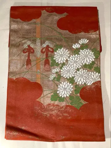 나고야 오비 오렌지 국화꽃 무늬