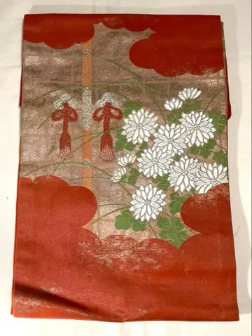 나고야 오비 오렌지 국화꽃 무늬