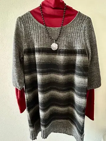 니트 짜임 변화 칠부 소매 튜닉