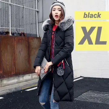 롱 코트 다운 충전솜 다운 코트 퍼 트렌드 블랙 XL